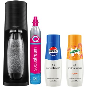 Zestaw SodaStream Saturator Terra Czarny + Syrop Pepsi 440 ml + Syrop Mirinda 440 ml