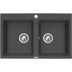 Zestaw granitowy Pyramis Zlewozmywak Sparta 78x48 2B + Bateria Silvio Karbon