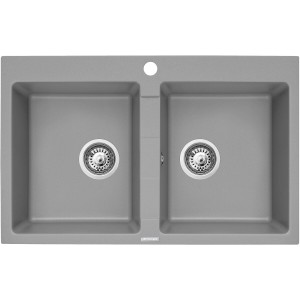 Zestaw granitowy Pyramis Zlewozmywak Sparta 78x48 2B + Bateria Lungo Szary beton