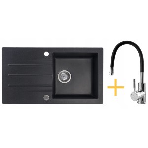 Zestaw Kernau Zlewozmywak granitowy KGS A 50 1B1D Black Metallic + Bateria KWT 29 Elastic Black
